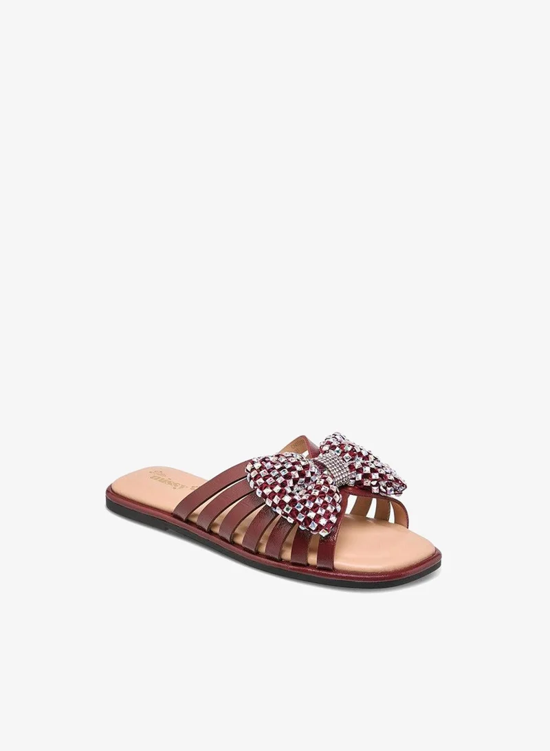 Little Missy BURGUNDY Girls Embellished Bow Accent Slip-On Flat Sandals for Women | Best Price UAE