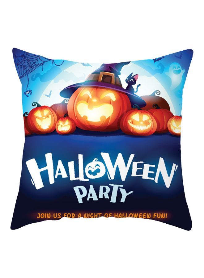 NIBEMINENT Halloween Printed Cushion Cover Blue/White/Orange 45x45cm