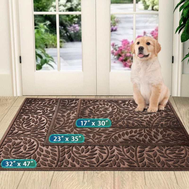 Bulijojo Front Door Mat Entrance,Durable Heavy Duty Welcome Mat,Thick Absorbent Natural Rubber Non Slip Mat,Sturdy Entryway Brown 47"x32" - Image 3