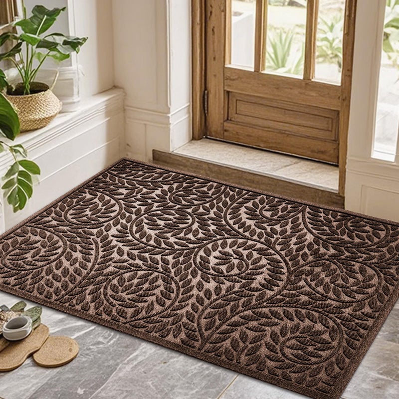 Bulijojo Front Door Mat Entrance,Durable Heavy Duty Welcome Mat,Thick Absorbent Natural Rubber Non Slip Mat,Sturdy Entryway Brown 47"x32" - Image 1