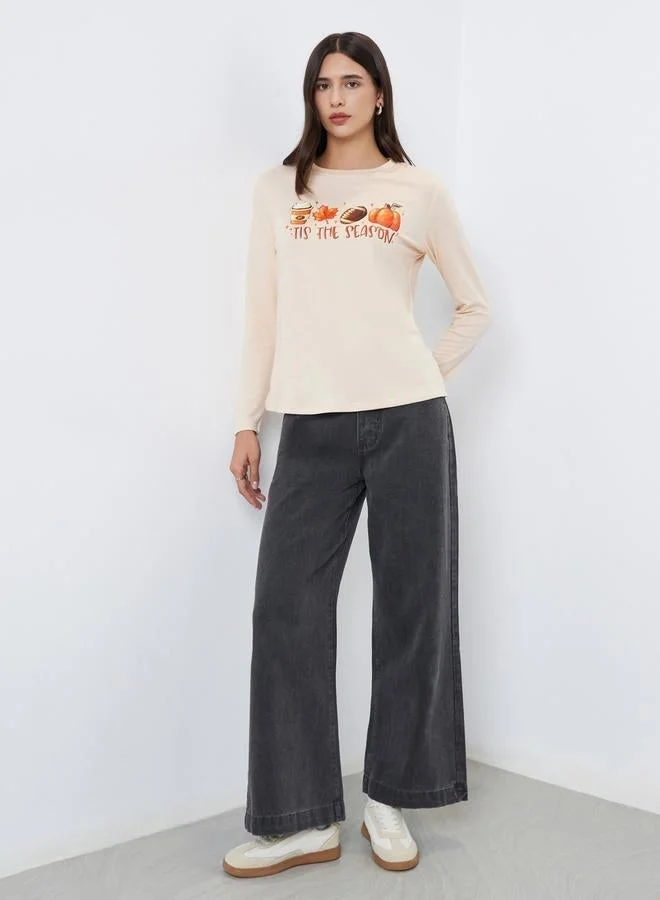 Take Two Take Two Beige Tis The Season Graphic Print T-Shirt