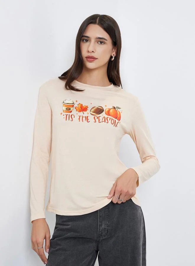 Take Two Take Two Beige Tis The Season Graphic Print T-Shirt