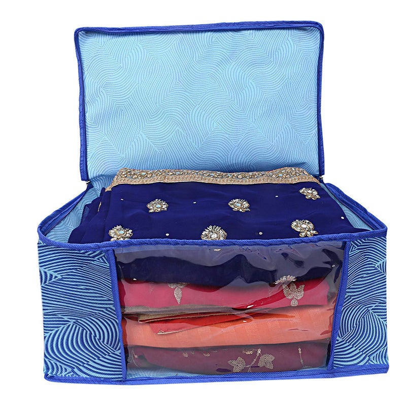 Kuber Industries Saree Covers With Zip|Lahariya Print Wardrobe Organizer For Clothes|Transparent Window Keep 8 To 10 Saree|Suitable for Lehenga, Suit, Dress|Pack of 2 (Blue) - Image 2