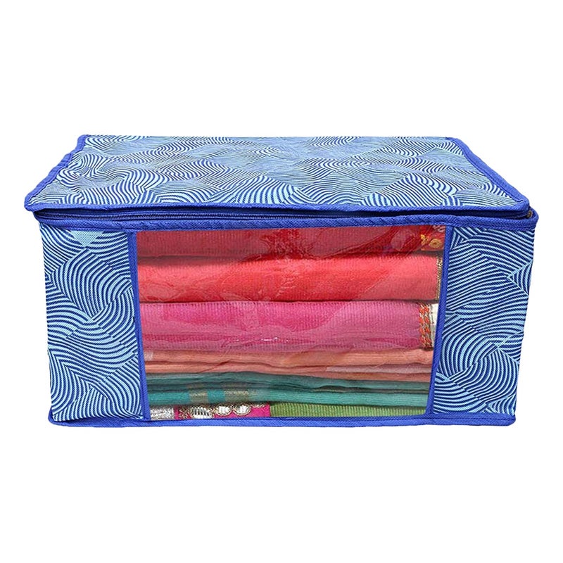 Kuber Industries Saree Covers With Zip|Lahariya Print Wardrobe Organizer For Clothes|Transparent Window Keep 8 To 10 Saree|Suitable for Lehenga, Suit, Dress|Pack of 2 (Blue) - Image 3