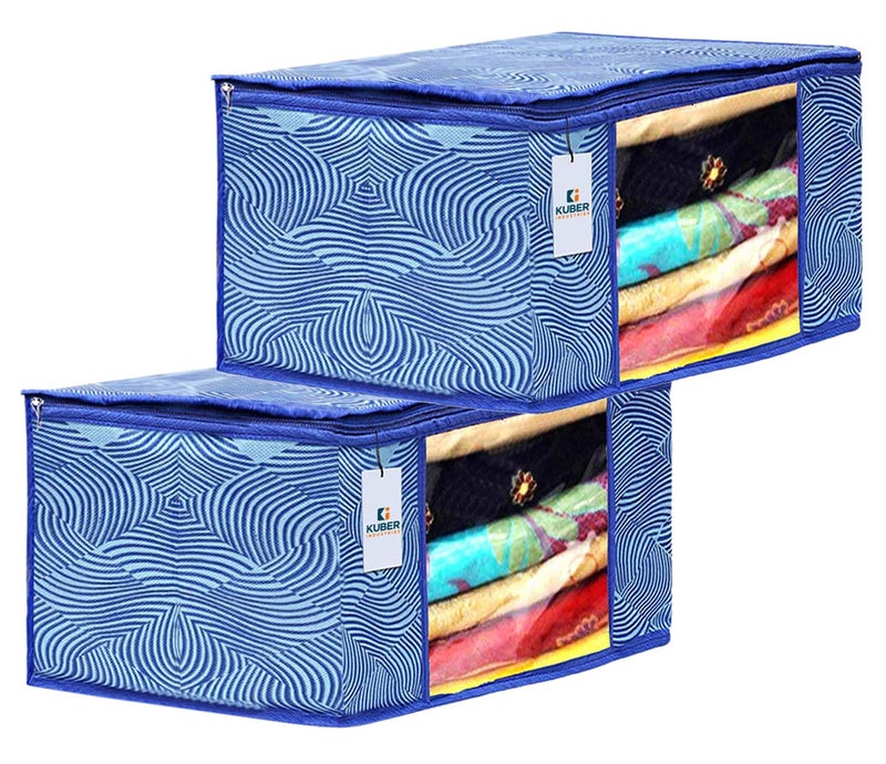 Kuber Industries Saree Covers With Zip|Lahariya Print Wardrobe Organizer For Clothes|Transparent Window Keep 8 To 10 Saree|Suitable for Lehenga, Suit, Dress|Pack of 2 (Blue) - Image 1