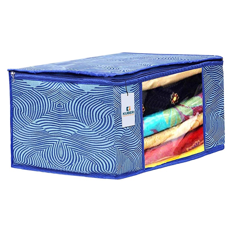 Kuber Industries Saree Covers With Zip|Lahariya Print Wardrobe Organizer For Clothes|Transparent Window Keep 8 To 10 Saree|Suitable for Lehenga, Suit, Dress|Pack of 2 (Blue) - Image 5