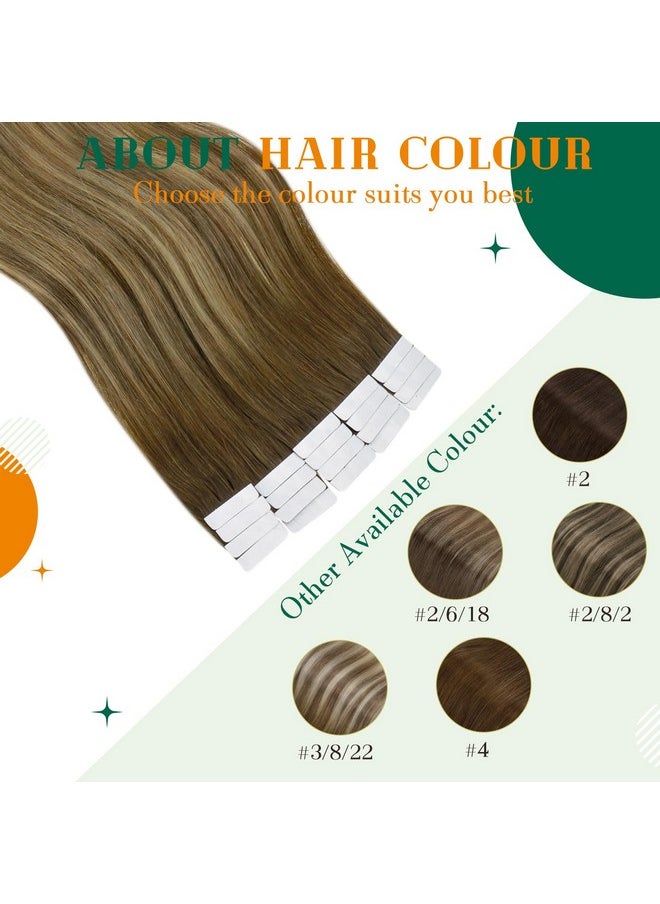 Easyouth - Tape In Extensions Real Human Hair Balayage Tape In Hair Extensions Dark Brown Fading To Strawberry Blonde Remy Tape On Human Hair Extensions Seamless 18Inch 40G 20Pcs - Image 1
