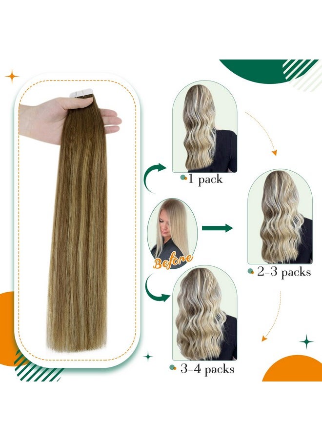 Easyouth - Tape In Extensions Real Human Hair Balayage Tape In Hair Extensions Dark Brown Fading To Strawberry Blonde Remy Tape On Human Hair Extensions Seamless 18Inch 40G 20Pcs - Image 1