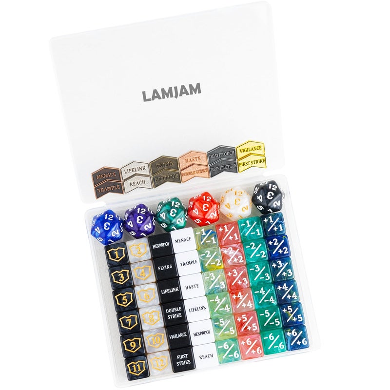 LAMJAM 66 Pieces MTG Dice Counters Keyword Metal Tokens 11 Buff Counter Dice Set Spindown D20 for MTG TCG Magic Cards Gaming Accessories - Image 3