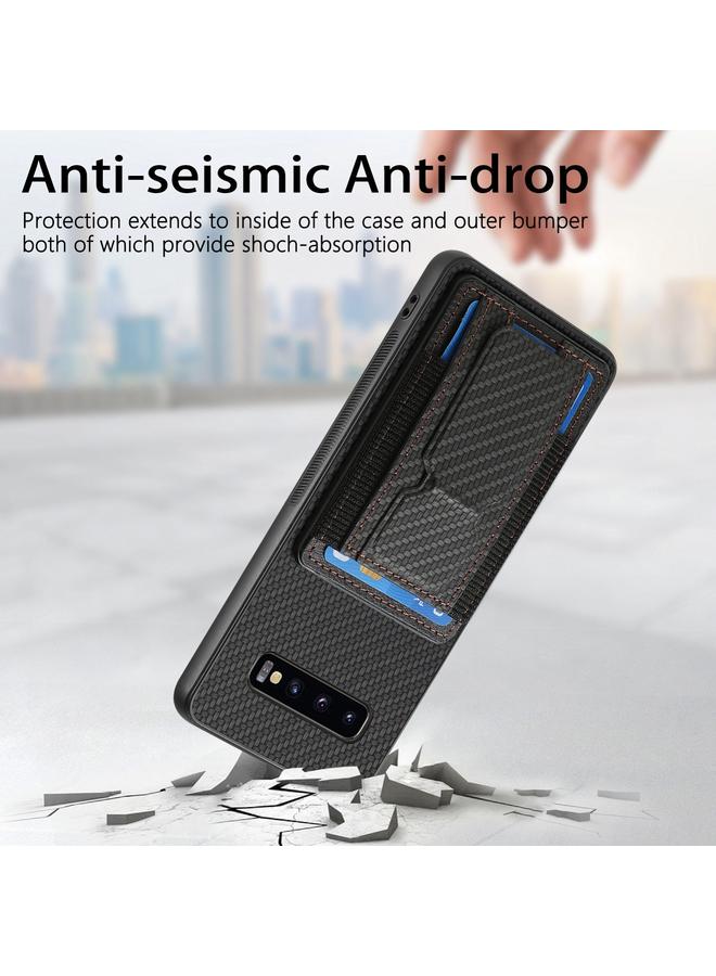 S-TOP Case For Samsung Galaxy S10+ Carbon Fiber Fold Stand Elastic Card Bag Phone Case - Image 3