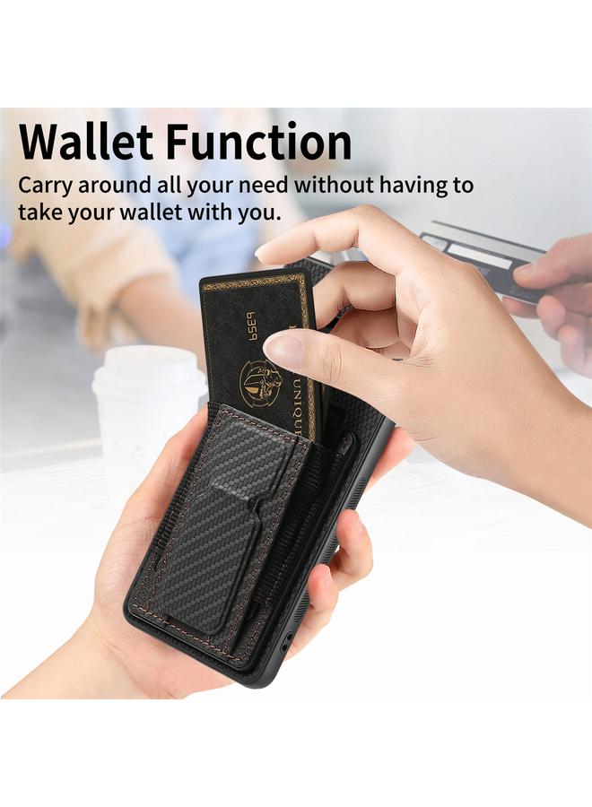 S-TOP Case For Samsung Galaxy S10+ Carbon Fiber Fold Stand Elastic Card Bag Phone Case - Image 4
