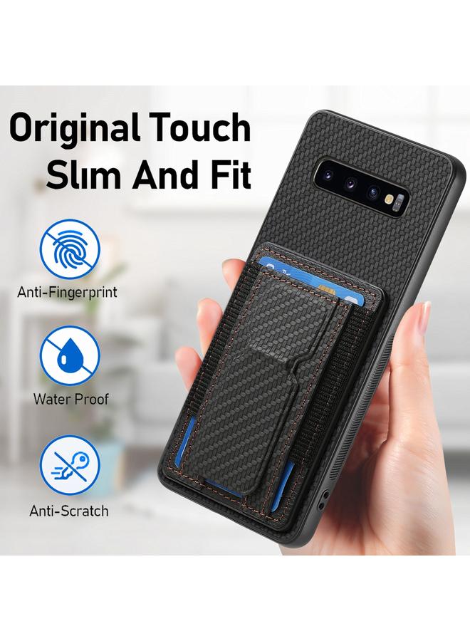 S-TOP Case For Samsung Galaxy S10+ Carbon Fiber Fold Stand Elastic Card Bag Phone Case - Image 5