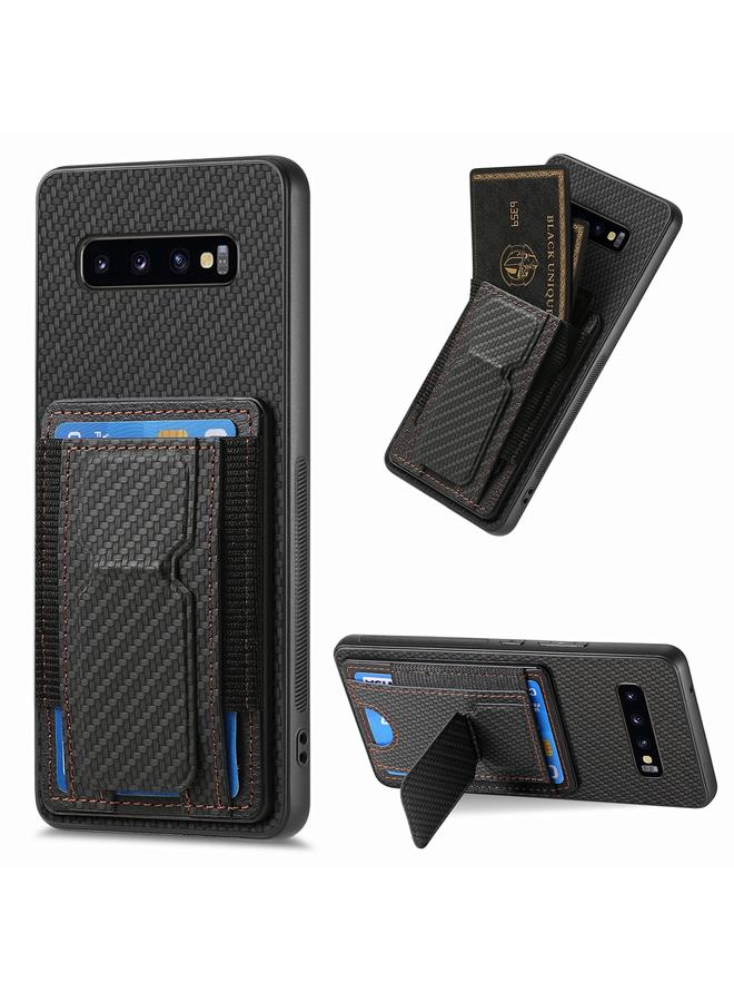 S-TOP Case For Samsung Galaxy S10+ Carbon Fiber Fold Stand Elastic Card Bag Phone Case - Image 1