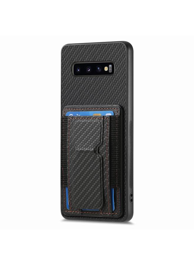 S-TOP Case For Samsung Galaxy S10+ Carbon Fiber Fold Stand Elastic Card Bag Phone Case - Image 2