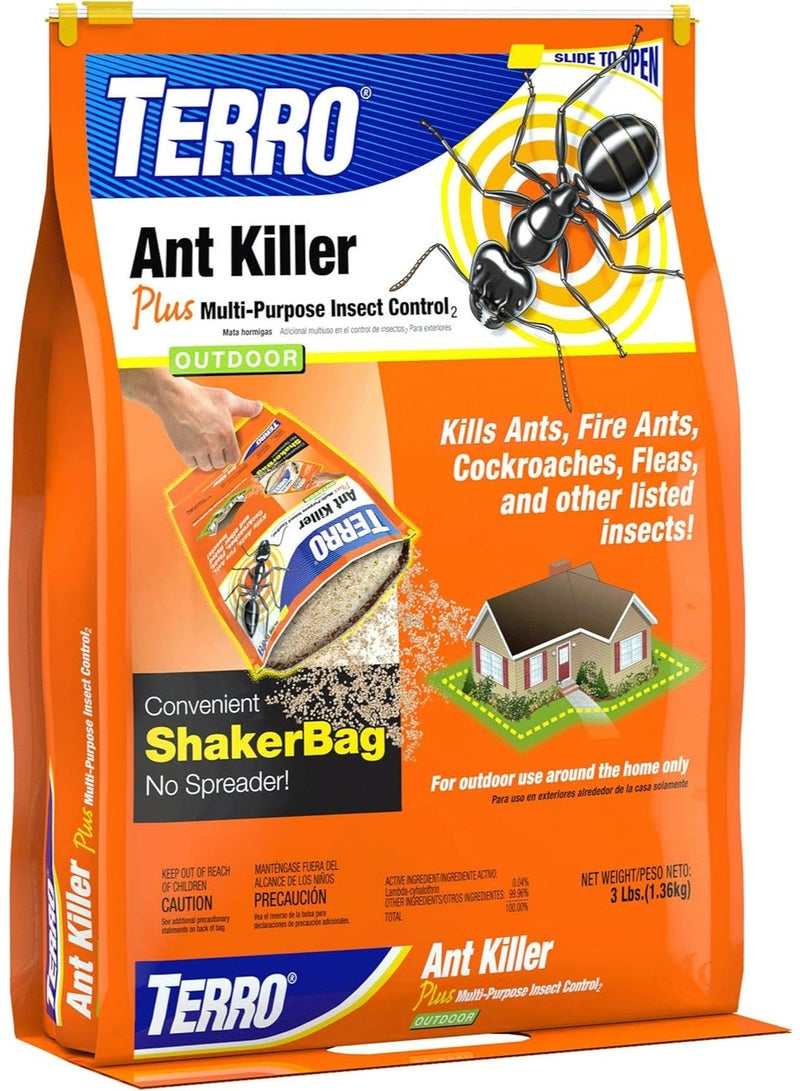 TERRO T901-6 Ant Killer Plus للتحكم في الحشرات متعدد الأغراض في الهواء الطلق - يقتل النمل الناري والبراغيث والصراصير والحشرات الزاحفة الأخرى - 3 رطل - Image 1