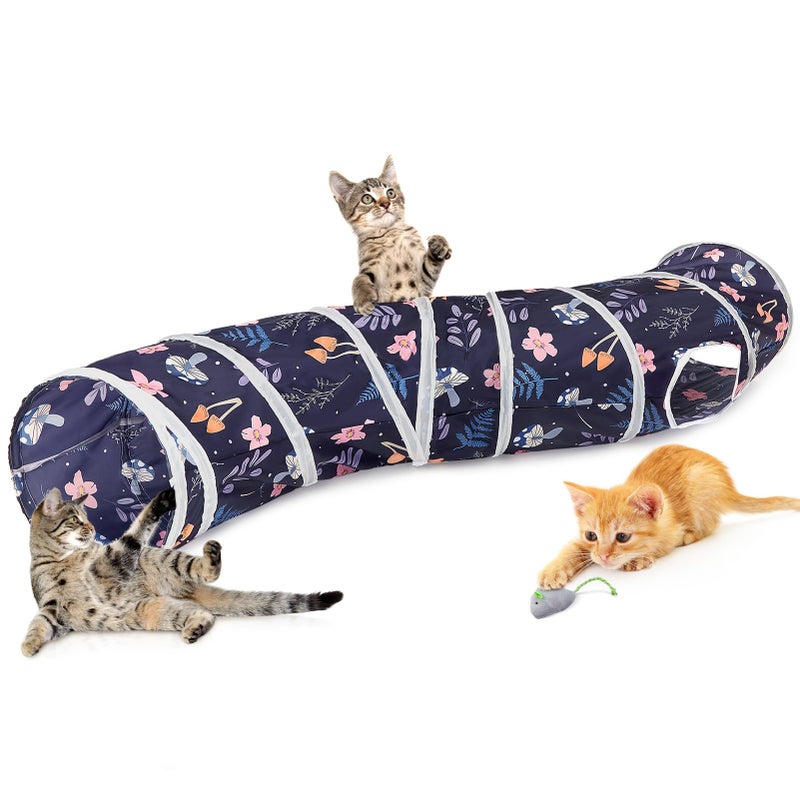 Glittme Cat Tunnel, Cat Tunnels for Indoor Cats, S-Shape Peekaboo Cat Cave with Cat Toys, Foldable Cat Tubes and Tunnels for Cats, Rabbit, Puppy, Guinea Pig - Image 1