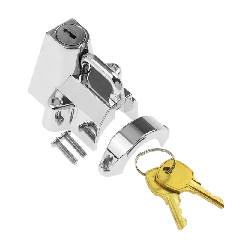 HDBUBALUS Motorcycle Helmet Security Lock Kit for 7/8"" to 1 1/4"" Diameter Tubings for Harley Chrome - Image 1