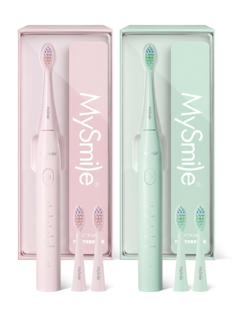 MySmile DY156 Electric Toothbrush for Adults, Rechargeable Sonic Battery Toothbrush Portable with 3 Brush Heads, 2 Mins 5 Modes Smart Timer, 45000VPM, One Charge for 60 Days (Pink, M) & MySmile DY156 Electric Toothbrush for Adults, Rechargeable Sonic Battery Toothbrush Portable with 3 Brush Heads, 2 Mins 5 Modes Smart Timer, 45000VPM, One Charge for 60 Days (Green, M) Bundle - Image 1
