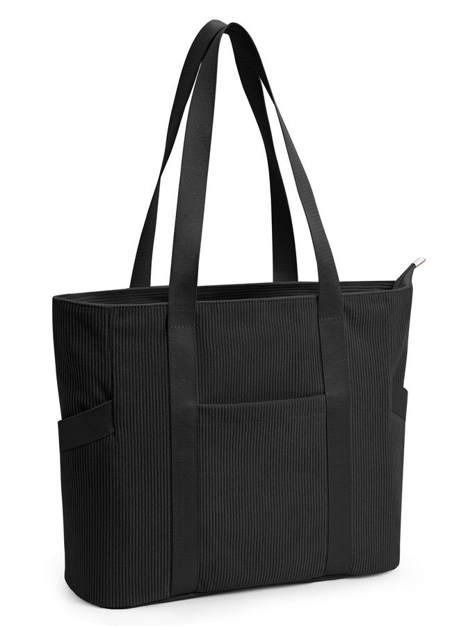 DIXEIGHT Large Tote Bag for Women Work Travel Everyday Shoulder Purse with Zipper, Corduroy Hobo Handbag for School Nurse, M-black-fits 15.6" Laptop, Medium - Image 1