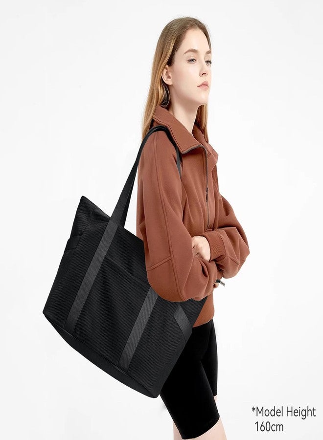 DIXEIGHT Large Tote Bag for Women Work Travel Everyday Shoulder Purse with Zipper, Corduroy Hobo Handbag for School Nurse, M-black-fits 15.6" Laptop, Medium - Image 2