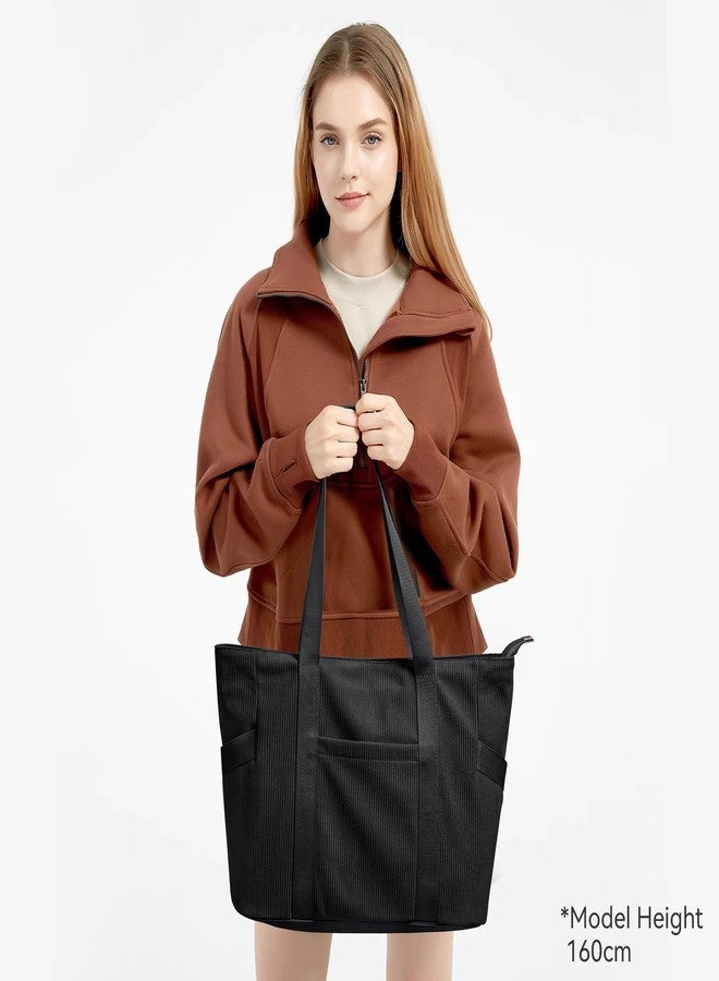 DIXEIGHT Large Tote Bag for Women Work Travel Everyday Shoulder Purse with Zipper, Corduroy Hobo Handbag for School Nurse, M-black-fits 15.6" Laptop, Medium - Image 3