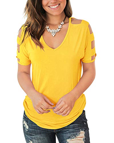 Jescakoo Womens T Shirts Short Sleeve Rayon Tops for Women Cute Tops Yellow XL - Image 1