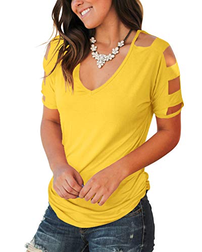 Jescakoo Womens T Shirts Short Sleeve Rayon Tops for Women Cute Tops Yellow XL - Image 3
