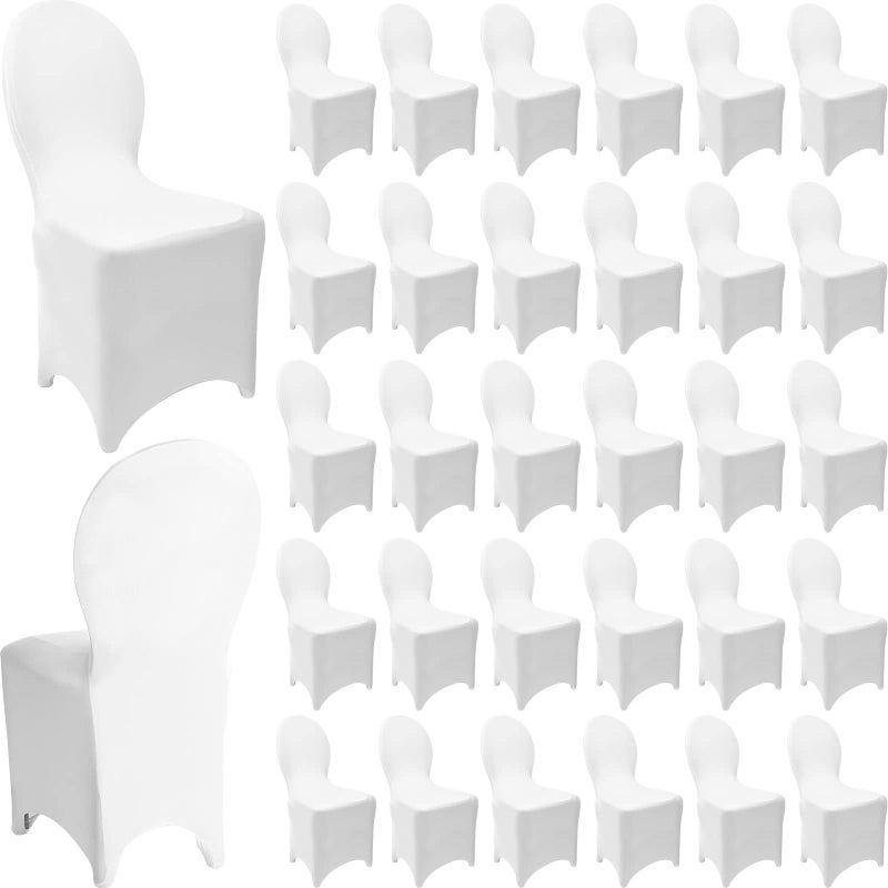 Moukeren Moukeren 30 Pcs Wedding Chair Covers Spandex Folding Chair Covers Stretch Universal Polyester Fitted Seat Slipcovers for Wedding Banquet Celebration Holidays Dining Room Living Room White 