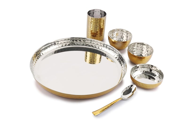 Silver Glow طقم عشاء فضي لامع من الفولاذ المطروق مطلي بالذهب لطقم عشاء مكون من 4 أشخاص طقم أدوات مائدة هدية زفاف ديوالي طقم عشاء من الفولاذ الفندقي مجموعة من 24 قطعة طقم عشاء فاخر - Image 5