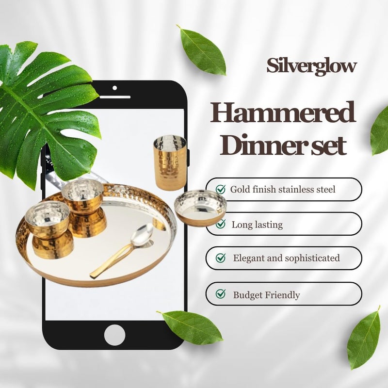 Silver Glow طقم عشاء فضي لامع من الفولاذ المطروق مطلي بالذهب لطقم عشاء مكون من 4 أشخاص طقم أدوات مائدة هدية زفاف ديوالي طقم عشاء من الفولاذ الفندقي مجموعة من 24 قطعة طقم عشاء فاخر - Image 3