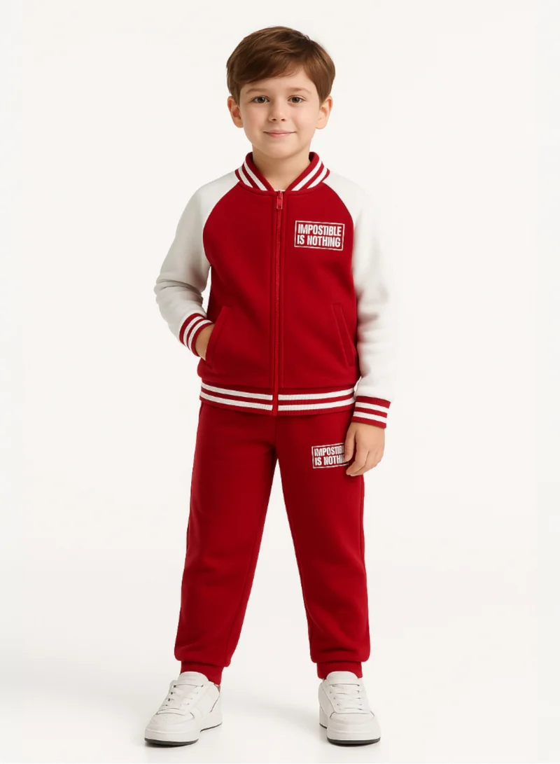 فكتور اند جين Boys' Trendy Red &amp; White Sports Tracksuit – Break the Rule Print