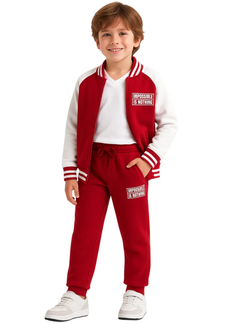 victor and jane Boys' Trendy Red &amp; White Sports Tracksuit – Break the Rule Print