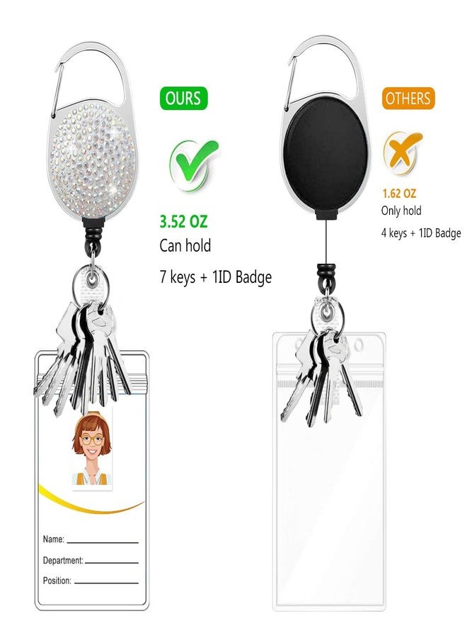 HASFINE 2 Pack Retractable Badge Reel with 360°Rotating Carabiner Belt Clip and Key Ring - Sparkly Rhinestone ID Badge Holder for Work Staff, Nurses, Students, Teachers (Round Black & White) - Image 4