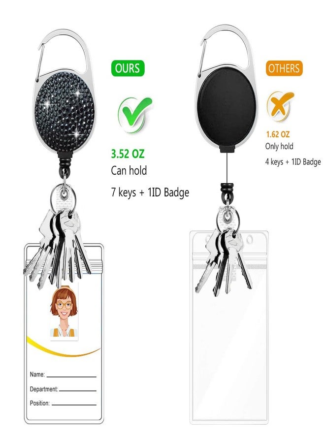 HASFINE 2 Pack Retractable Badge Reel with 360°Rotating Carabiner Belt Clip and Key Ring - Sparkly Rhinestone ID Badge Holder for Work Staff, Nurses, Students, Teachers (Round Black & White) - Image 5