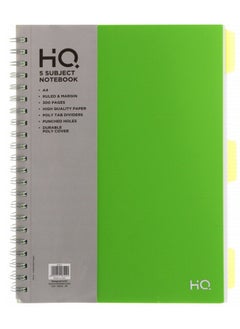 HQ A4 Size Vivid Poly Wiro Five Subject Notebook 300 Pages Green  - Image 1