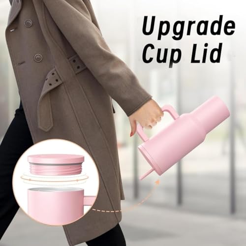 JUGTE 1200ML Stainless Steel Tumbler Hot and Cold with Handle and Lid 1 Straw Double Insulated Cup 100% Leak Proof Mug Cup Holder for Gym Travelling (Pink Mist) - Image 2