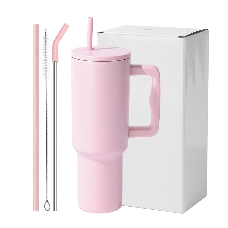 JUGTE 1200ML Stainless Steel Tumbler Hot and Cold with Handle and Lid 1 Straw Double Insulated Cup 100% Leak Proof Mug Cup Holder for Gym Travelling (Pink Mist) - Image 1