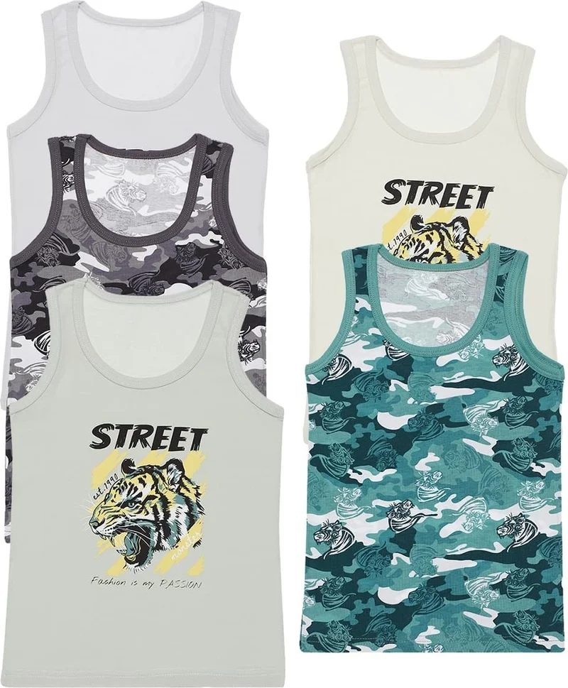 دونيلا 5-Pack Colorful Tiger Printed Boys' Undershirt - 77711292B