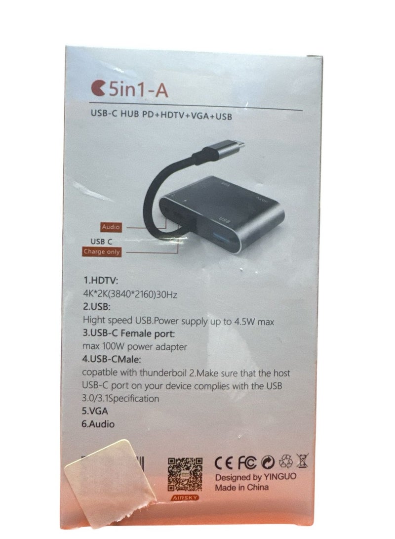 Airsky تحويله 5 في 1 من تايب سي الى اتش دي و يوسبي وفي جي اي و سماعه وشاحن - Image 2