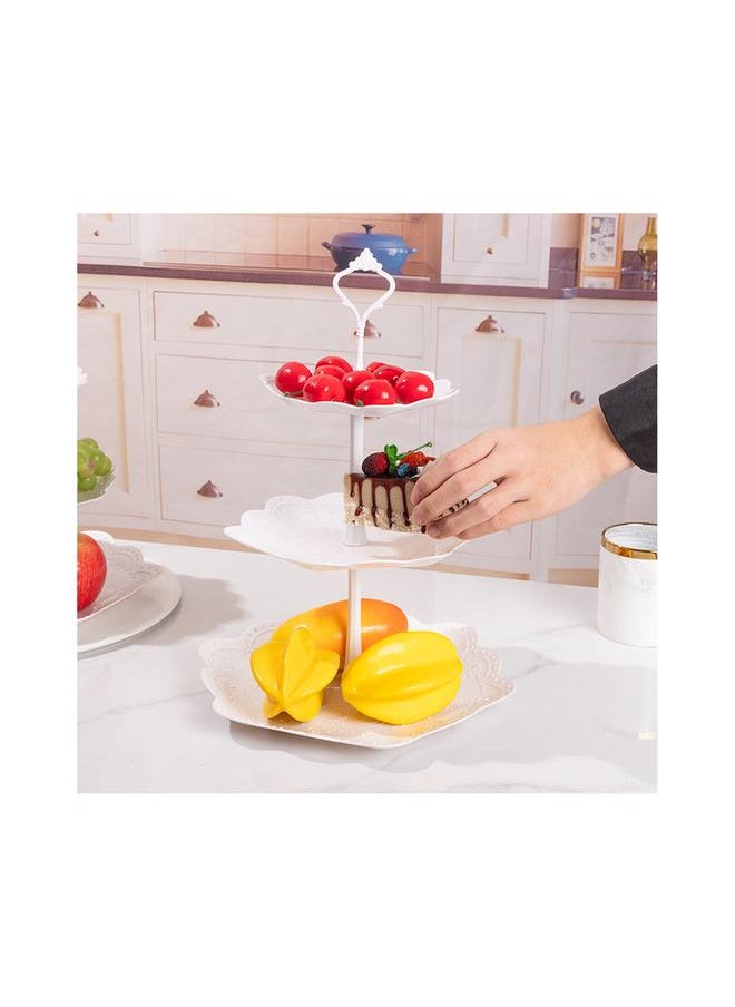 Thoraya White Plastic 3 Tier Serving Tray 3 Tiers Dessert Cakecup Stand 3 Layer Fruit Tray Round  - Image 2