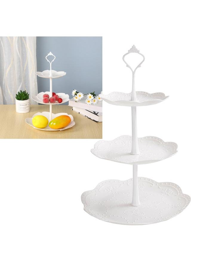 Thoraya White Plastic 3 Tier Serving Tray 3 Tiers Dessert Cakecup Stand 3 Layer Fruit Tray Round  - Image 5