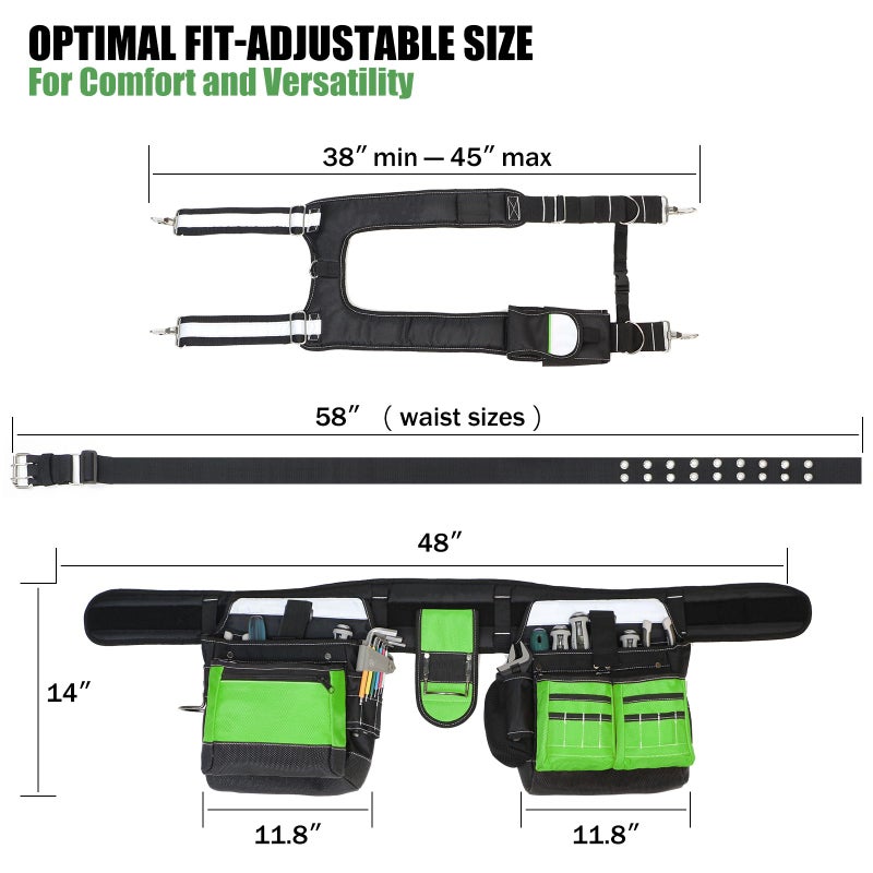 TooCust Tool Belt with Suspenders for Men, Heavy Duty Construction Tool Belt with 32 Pockets, 1680D Material, Reflective Strips for Safety, HVAC Toolbelt for Men - Image 3