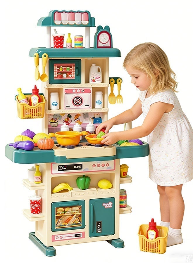 Kids Kitchen Playset 83cm High Kids Kitchen Toy Set Rich Realistic Details Include Steam Light Sound Play Sink Pretend Play Toys Kitchen Toys for Toddlers 43pcs Accessories Learning Gift for Girls & Boys Pretend Food Toys Ideal Gift for Kids Aged 3+ - Image 3