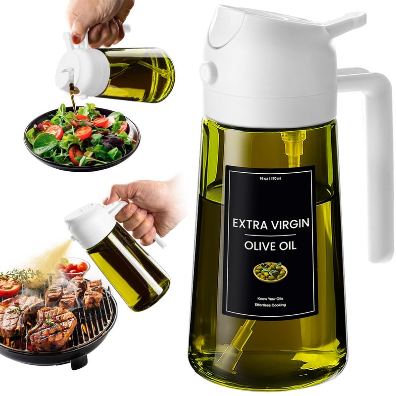 CXINYI - 16oz/470ml Olive Oil Dispenser for Kitchen with Stickers - 2 in 1 Olive Oil Sprayer for Cooking, Air Fryer, and Salad, White (Light-Proof Kitchen Gadget) - Image 1