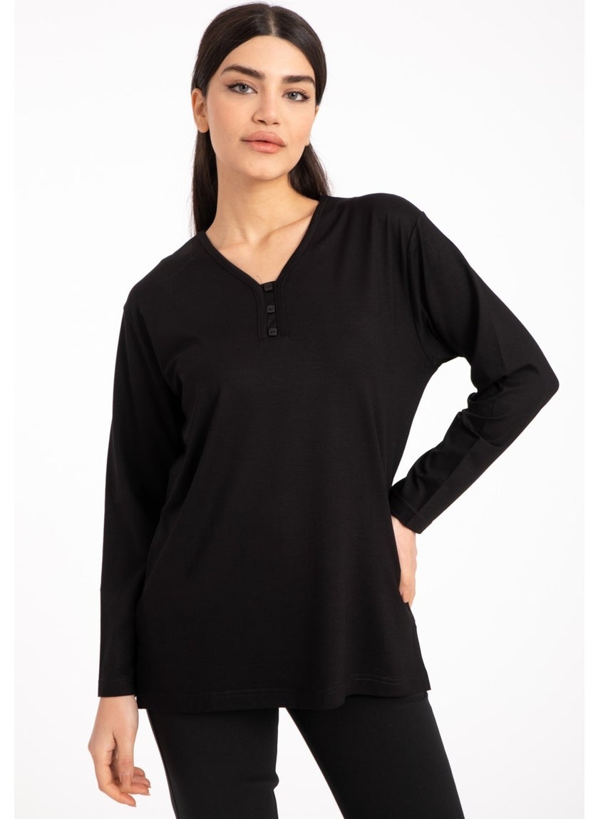 Mutlu City - Women Middle Age and Above V Neck Lycra Viscose Mother Combed Cotton Blouse 140 - Image 1