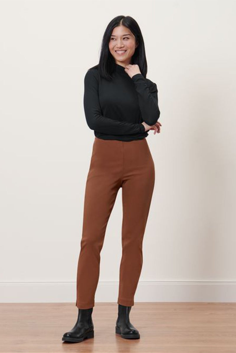 Tchibo Women Stretch Fit Plain Dress Pants, Brown  - Image 1
