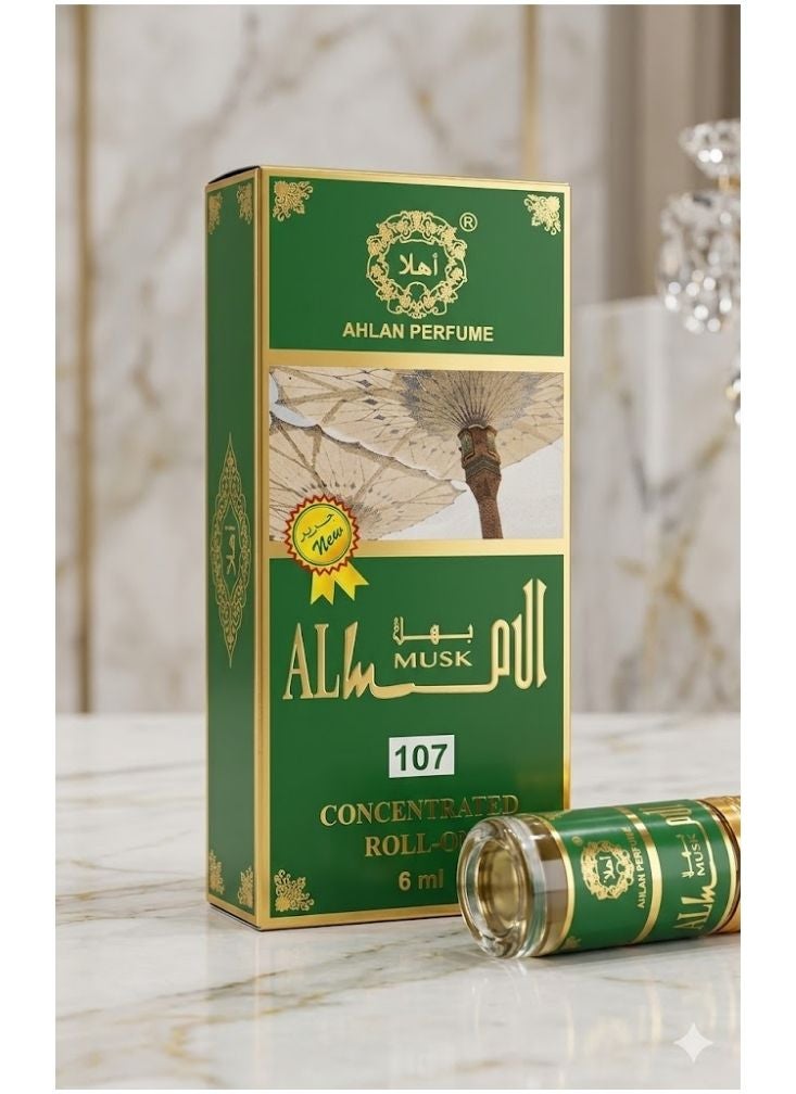 أهلاً زيت عطري مركز من المسك من أهلان 107 (6 مل) - خالٍ من الكحول، يدوم طويلاً، برائحة المسك، رول أون - Image 1