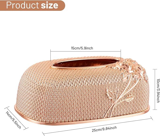 TENDULA Vintage Gold Tissue Box Holder,Luxury Facial Napkin Holder,Toilet Paper Holder for Home Office Bathroom Car Automotive Decor. (Rose Oval Tissue) - Image 3