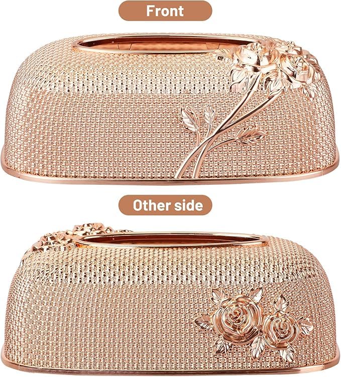 TENDULA Vintage Gold Tissue Box Holder,Luxury Facial Napkin Holder,Toilet Paper Holder for Home Office Bathroom Car Automotive Decor. (Rose Oval Tissue) - Image 5
