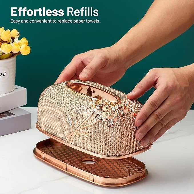 TENDULA Vintage Gold Tissue Box Holder,Luxury Facial Napkin Holder,Toilet Paper Holder for Home Office Bathroom Car Automotive Decor. (Rose Oval Tissue) - Image 4